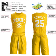 Load image into Gallery viewer, Custom Gold White Round Neck Suit Basketball Jersey
