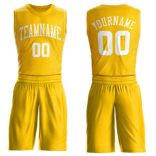 Load image into Gallery viewer, Custom Gold White Round Neck Suit Basketball Jersey
