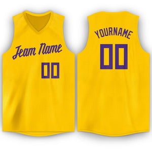 Custom Gold Purple V-Neck Basketball Jersey