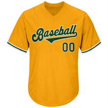 Laden Sie das Bild in den Galerie-Viewer, Custom Gold Green-White Authentic Throwback Rib-Knit Baseball Jersey Shirt
