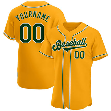 Custom Gold Green-White Authentic Baseball Jersey