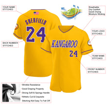 Laden Sie das Bild in den Galerie-Viewer, Custom Gold Purple-White Authentic American Flag Fashion Baseball Jersey
