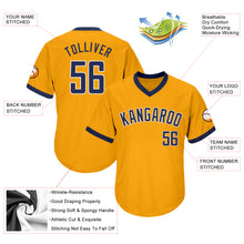 Laden Sie das Bild in den Galerie-Viewer, Custom Gold Navy-White Authentic Throwback Rib-Knit Baseball Jersey Shirt
