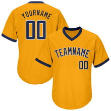 Load image into Gallery viewer, Custom Gold Navy-White Authentic Throwback Rib-Knit Baseball Jersey Shirt
