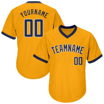 Custom Gold Navy-White Authentic Throwback Rib-Knit Baseball Jersey Shirt