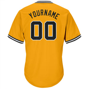 Custom Gold Black-White Authentic Throwback Rib-Knit Baseball Jersey Shirt