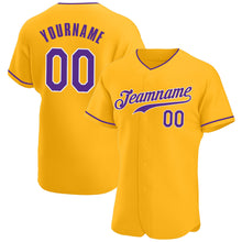 Laden Sie das Bild in den Galerie-Viewer, Custom Gold Purple-White Authentic Baseball Jersey
