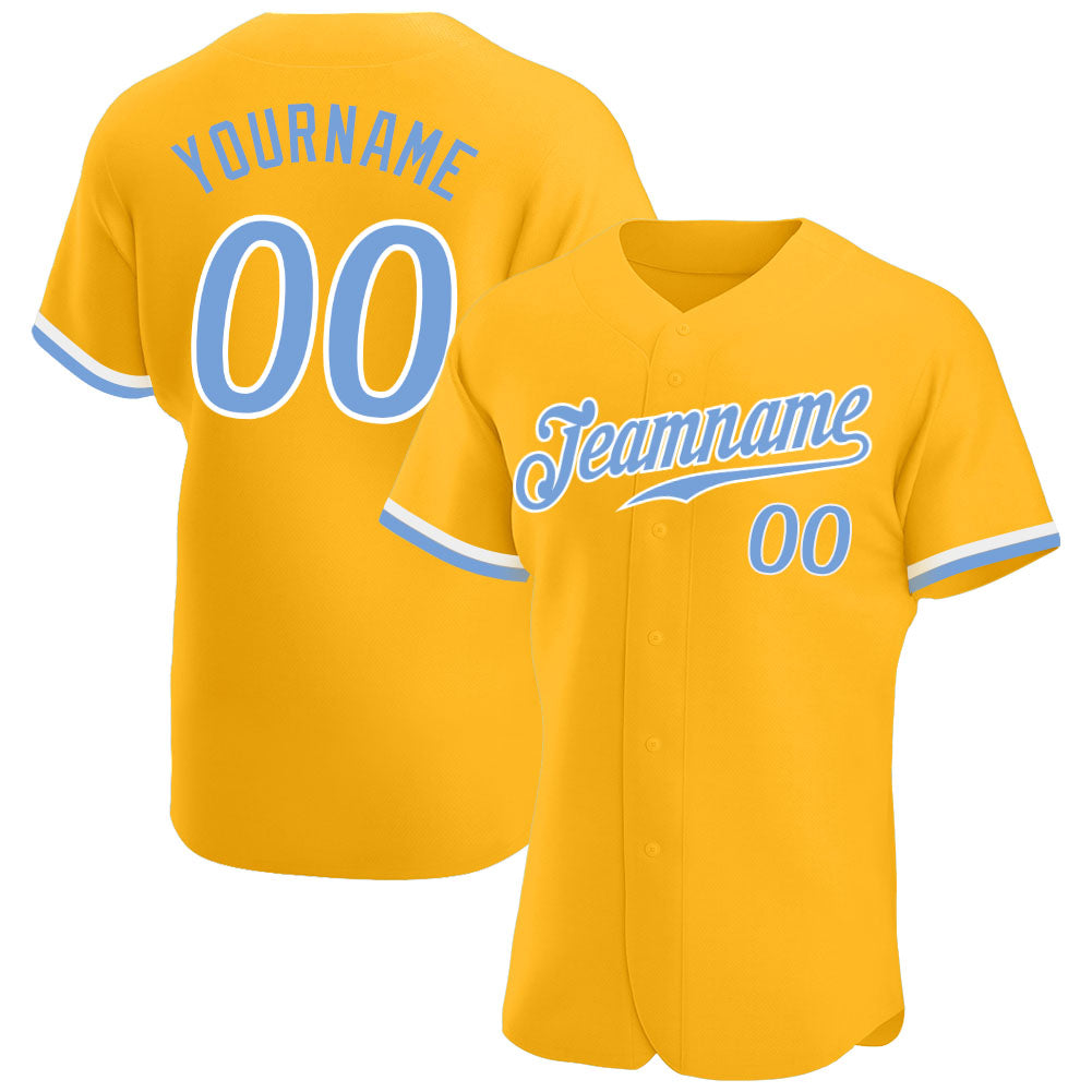 Custom Gold Light Blue-White Authentic Baseball Jersey