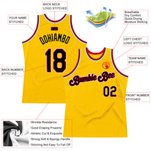 Load image into Gallery viewer, Custom Gold Black-Red Authentic Throwback Basketball Jersey

