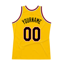 Load image into Gallery viewer, Custom Gold Black-Red Authentic Throwback Basketball Jersey
