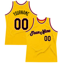 Load image into Gallery viewer, Custom Gold Black-Red Authentic Throwback Basketball Jersey
