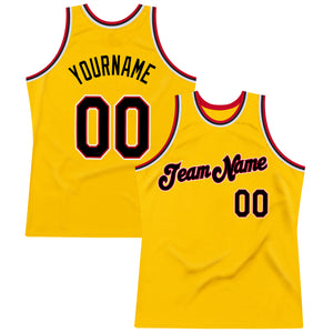 Custom Gold Black-Red Authentic Throwback Basketball Jersey