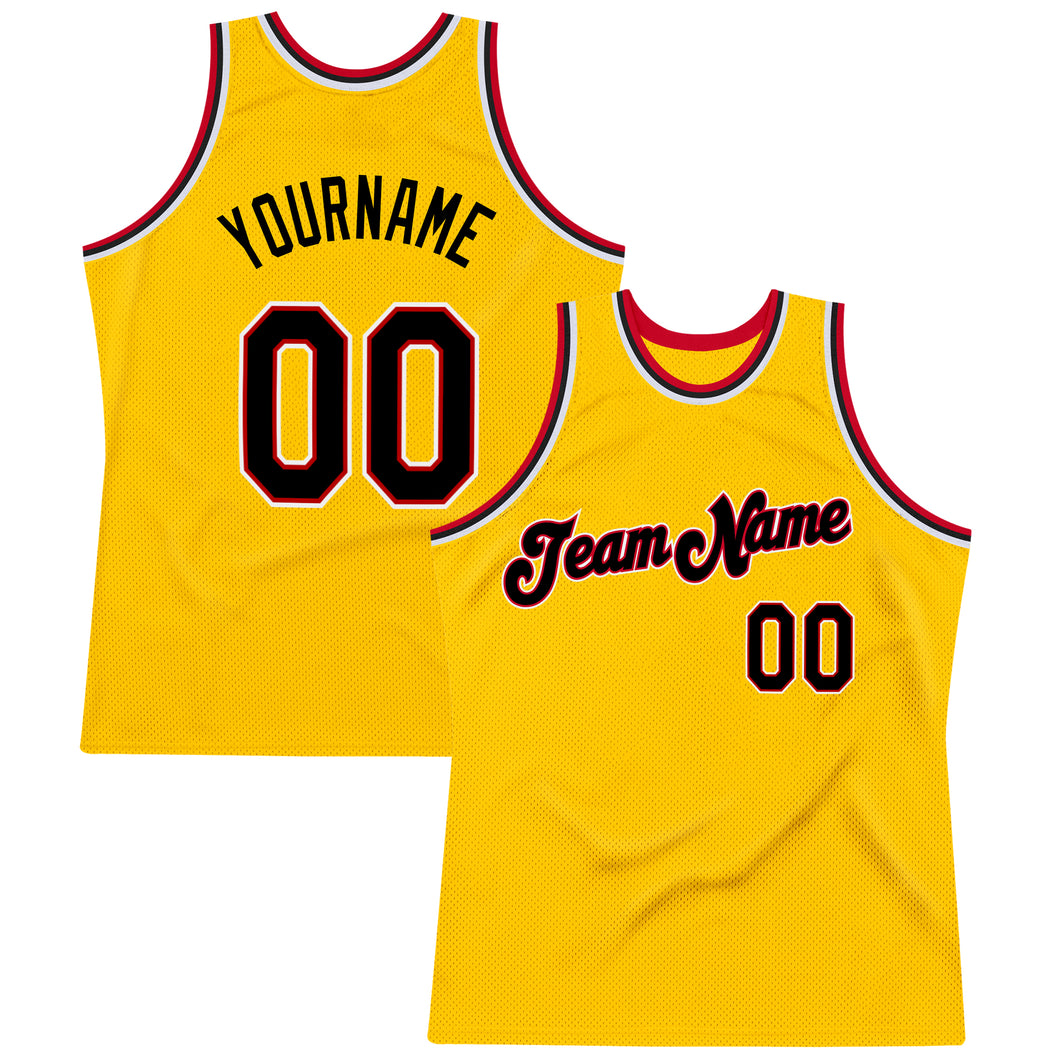 Custom Gold Black-Red Authentic Throwback Basketball Jersey