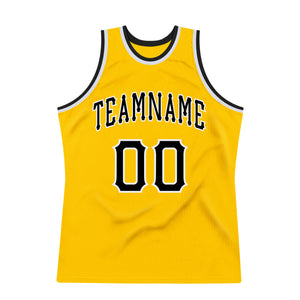 Custom Gold Black-White Authentic Throwback Basketball Jersey