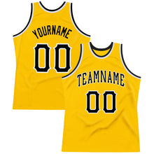 Load image into Gallery viewer, Custom Gold Black-White Authentic Throwback Basketball Jersey
