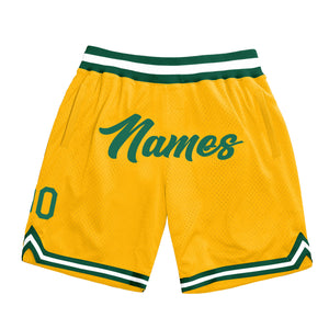 Custom Gold Kelly Green-White Authentic Throwback Basketball Shorts