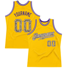 Load image into Gallery viewer, Custom Gold Camo-Purple Authentic Throwback Basketball Jersey
