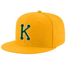 Laden Sie das Bild in den Galerie-Viewer, Custom Gold Green-White Stitched Adjustable Snapback Hat
