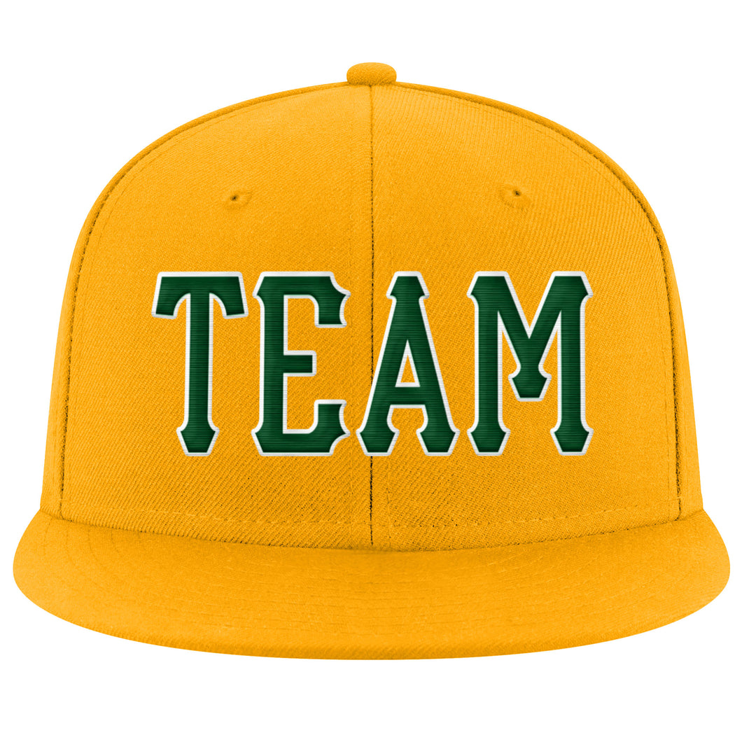 Custom Gold Green-White Stitched Adjustable Snapback Hat