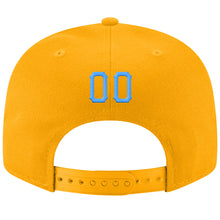 Laden Sie das Bild in den Galerie-Viewer, Custom Gold Powder Blue-White Stitched Adjustable Snapback Hat
