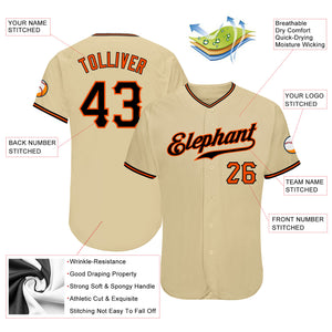 Custom Sand Black-Orange Authentic Baseball Jersey