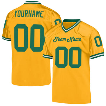 Custom Gold Kelly Green-White Mesh Authentic Throwback Football Jersey