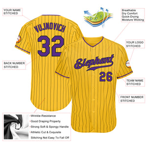 Custom Yellow Black Pinstripe Purple-Black Authentic Baseball Jersey