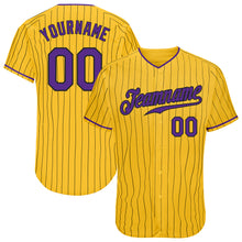 Laden Sie das Bild in den Galerie-Viewer, Custom Yellow Black Pinstripe Purple-Black Authentic Baseball Jersey
