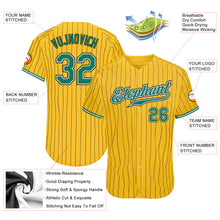 Laden Sie das Bild in den Galerie-Viewer, Custom Yellow Black Pinstripe Kelly Green-White Authentic Baseball Jersey
