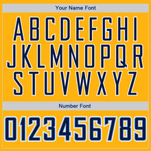 Load image into Gallery viewer, Custom Gold Navy-Light Blue Authentic Baseball Jersey
