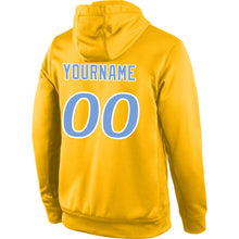 Load image into Gallery viewer, Custom Stitched Gold Light Blue-White Sports Pullover Sweatshirt Hoodie
