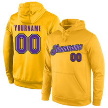 Laden Sie das Bild in den Galerie-Viewer, Custom Stitched Gold Purple-Gray Sports Pullover Sweatshirt Hoodie
