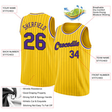 Загрузить изображение в средство просмотра галереи, Custom Gold Black Pinstripe Purple-White Authentic Basketball Jersey

