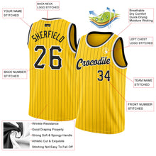 Загрузить изображение в средство просмотра галереи, Custom Gold Black Pinstripe Black-White Authentic Basketball Jersey
