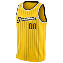 Загрузить изображение в средство просмотра галереи, Custom Gold Black Pinstripe Black-White Authentic Basketball Jersey
