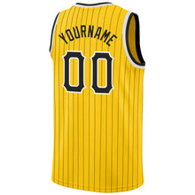 Загрузить изображение в средство просмотра галереи, Custom Gold Black Pinstripe Black-White Authentic Basketball Jersey

