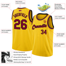 Load image into Gallery viewer, Custom Gold Black Pinstripe Maroon-Black Authentic Basketball Jersey

