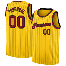 Load image into Gallery viewer, Custom Gold Black Pinstripe Maroon-Black Authentic Basketball Jersey
