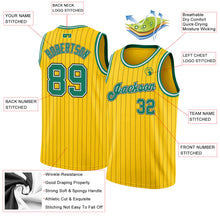 Загрузить изображение в средство просмотра галереи, Custom Gold Black Pinstripe Kelly Green-White Authentic Basketball Jersey
