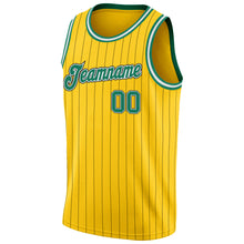Загрузить изображение в средство просмотра галереи, Custom Gold Black Pinstripe Kelly Green-White Authentic Basketball Jersey
