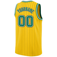 Загрузить изображение в средство просмотра галереи, Custom Gold Black Pinstripe Kelly Green-White Authentic Basketball Jersey
