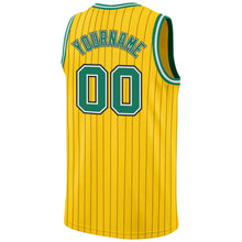 Load image into Gallery viewer, Custom Gold Black Pinstripe Kelly Green-White Authentic Basketball Jersey

