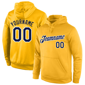 Custom Stitched Gold Navy-White Sports Pullover Sweatshirt Hoodie