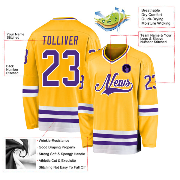 Cheap Custom Gold Purple-White Hockey Jersey Free Shipping