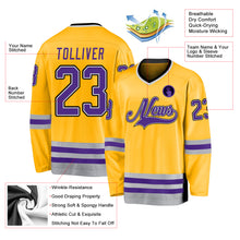 Laden Sie das Bild in den Galerie-Viewer, Custom Gold Purple-Gray Hockey Jersey
