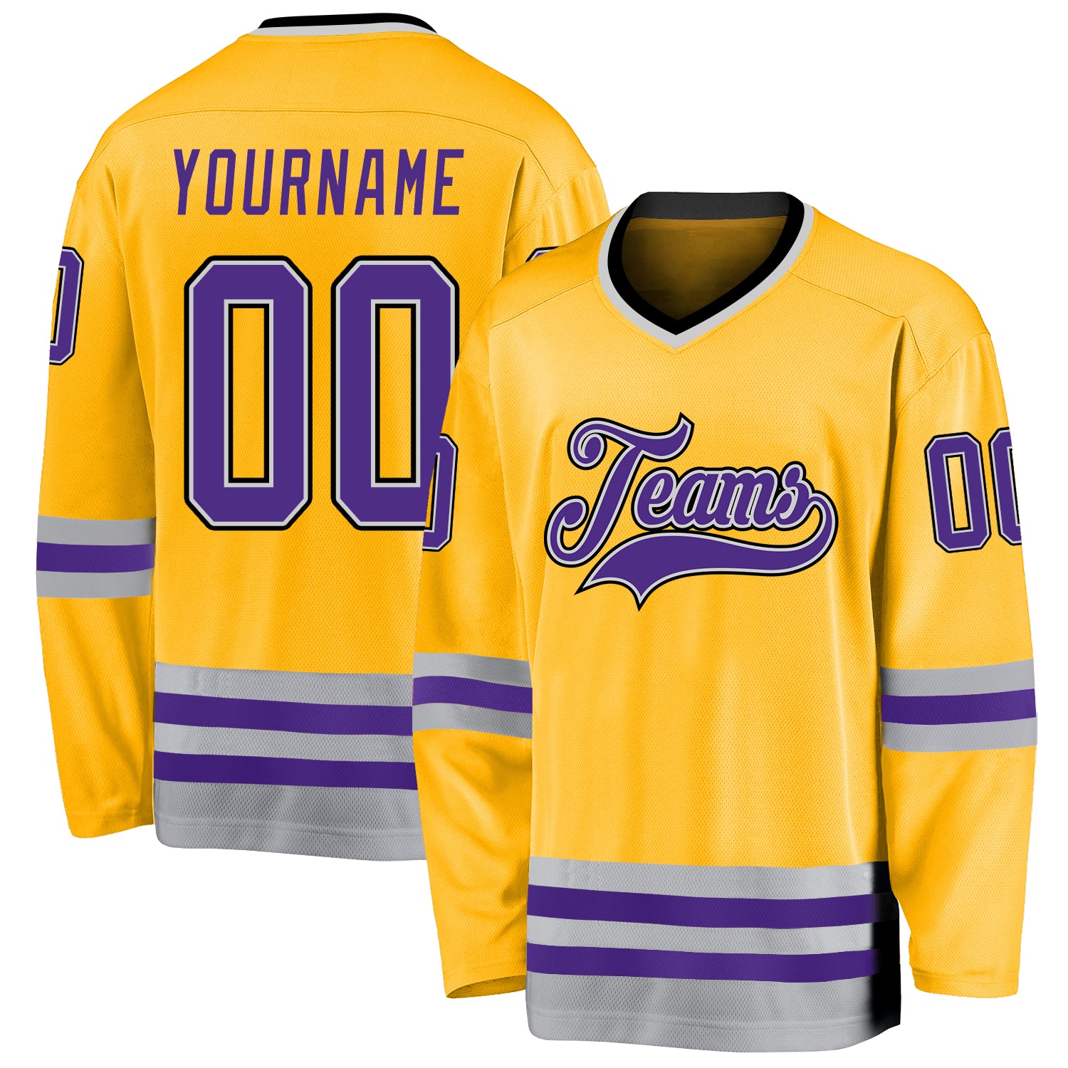  Custom Purple Gray-Old Gold Hockey Jersey,Personalized