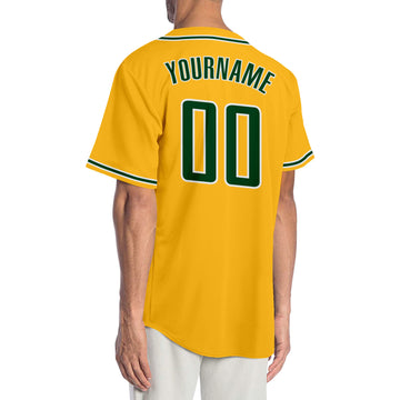 Custom Gold Green-White Authentic Baseball Jersey