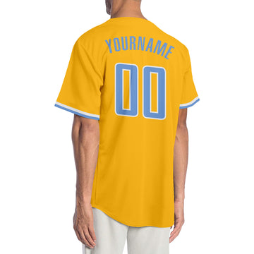 Custom Gold Light Blue-White Authentic Baseball Jersey