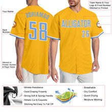 Laden Sie das Bild in den Galerie-Viewer, Custom Gold Light Blue-White Authentic Baseball Jersey
