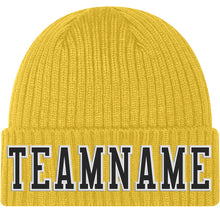 Load image into Gallery viewer, Custom Gold Black-White Stitched Cuffed Knit Hat
